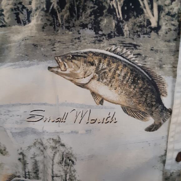 North River Crappie Bass Fishing Shirt Mens M Short Sleeve Button Up Fish Nature - Picture 3 of 10